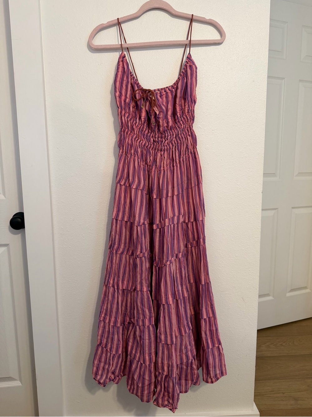 Free People Pink & Purple Striped Tiered Maxi Dress
